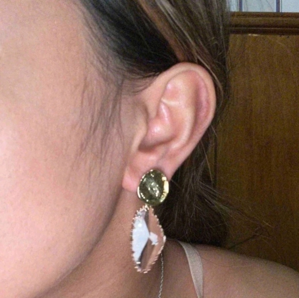 Gold 16k statement earrings tone dangle faux crystal classic formal 💖2/$30 - Picture 5 of 11